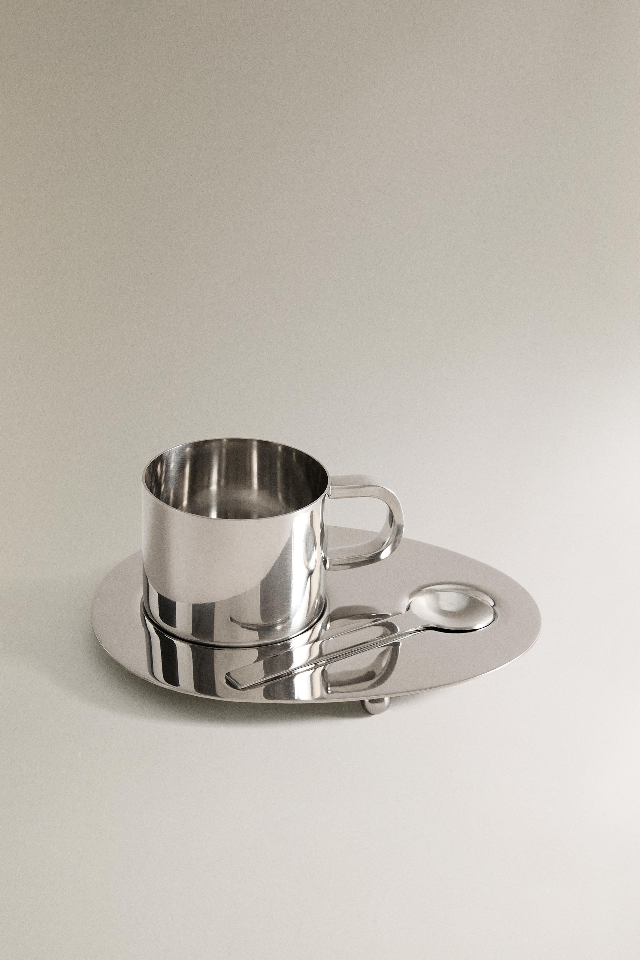 STEEL MUG, SPOON AND TRAY SET